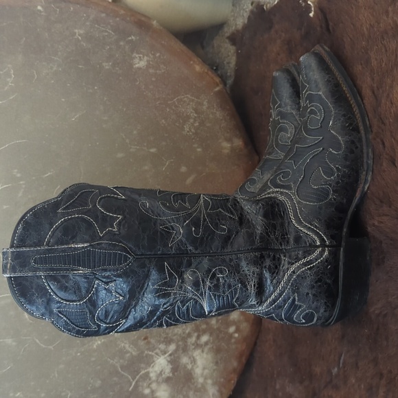 JB DILLON JBW2200 Black goat leather cowgirl boots cutout black lizard inlay 7.5 - Picture 2 of 16